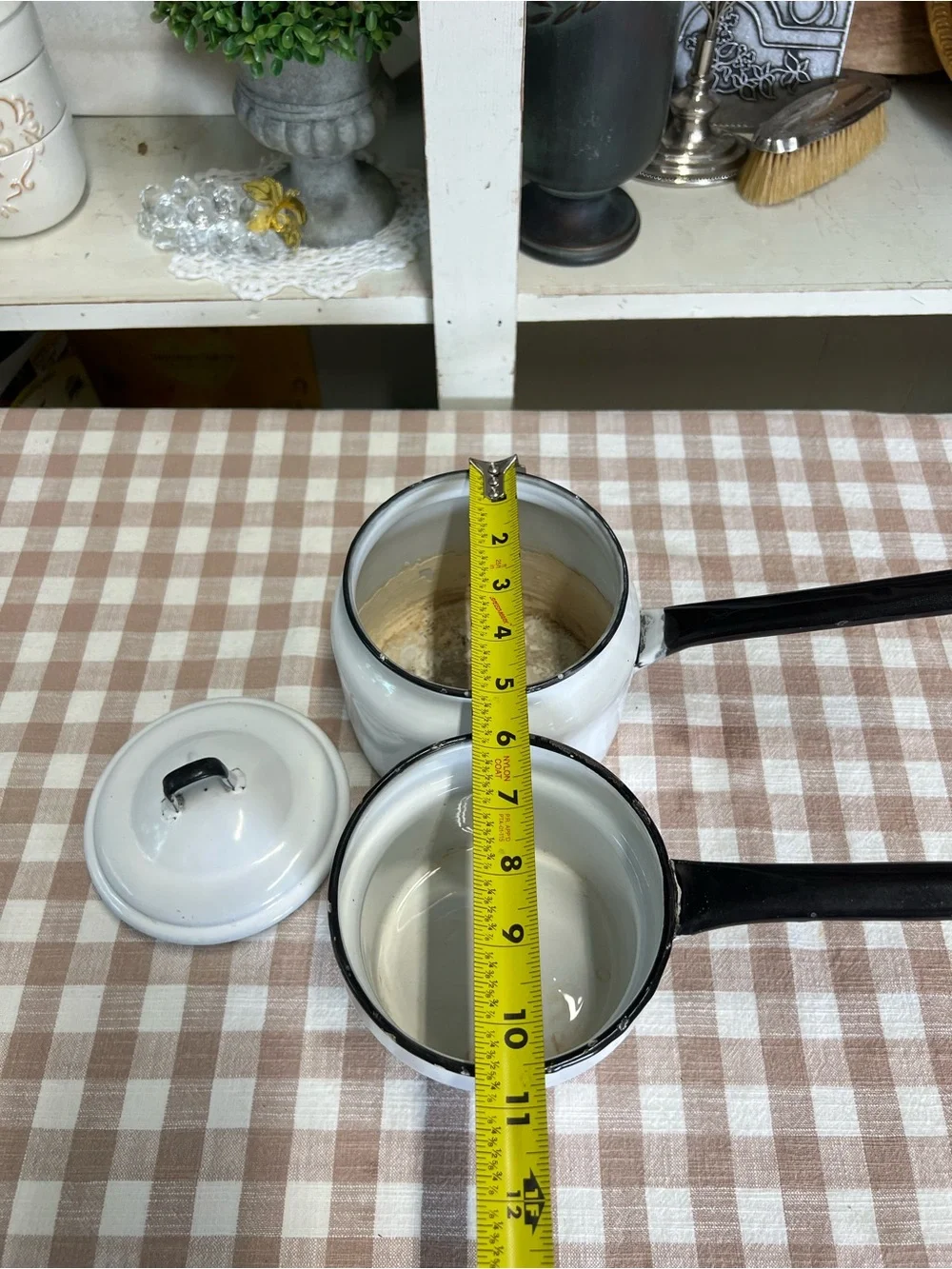 Vintage black white enamel double boiler pan decor cookware grandma core